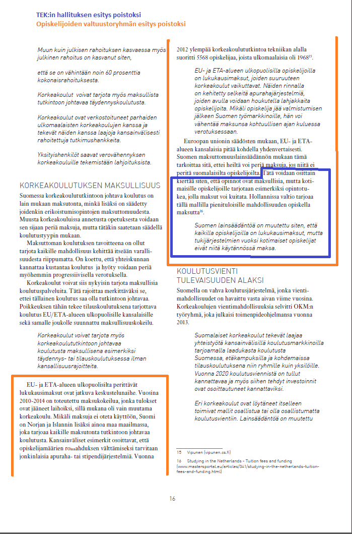 TEK:in hallituksen ja opiskelijoiden valtuustoryhmän esitykset poistoiksi kopo-ohjelmasta